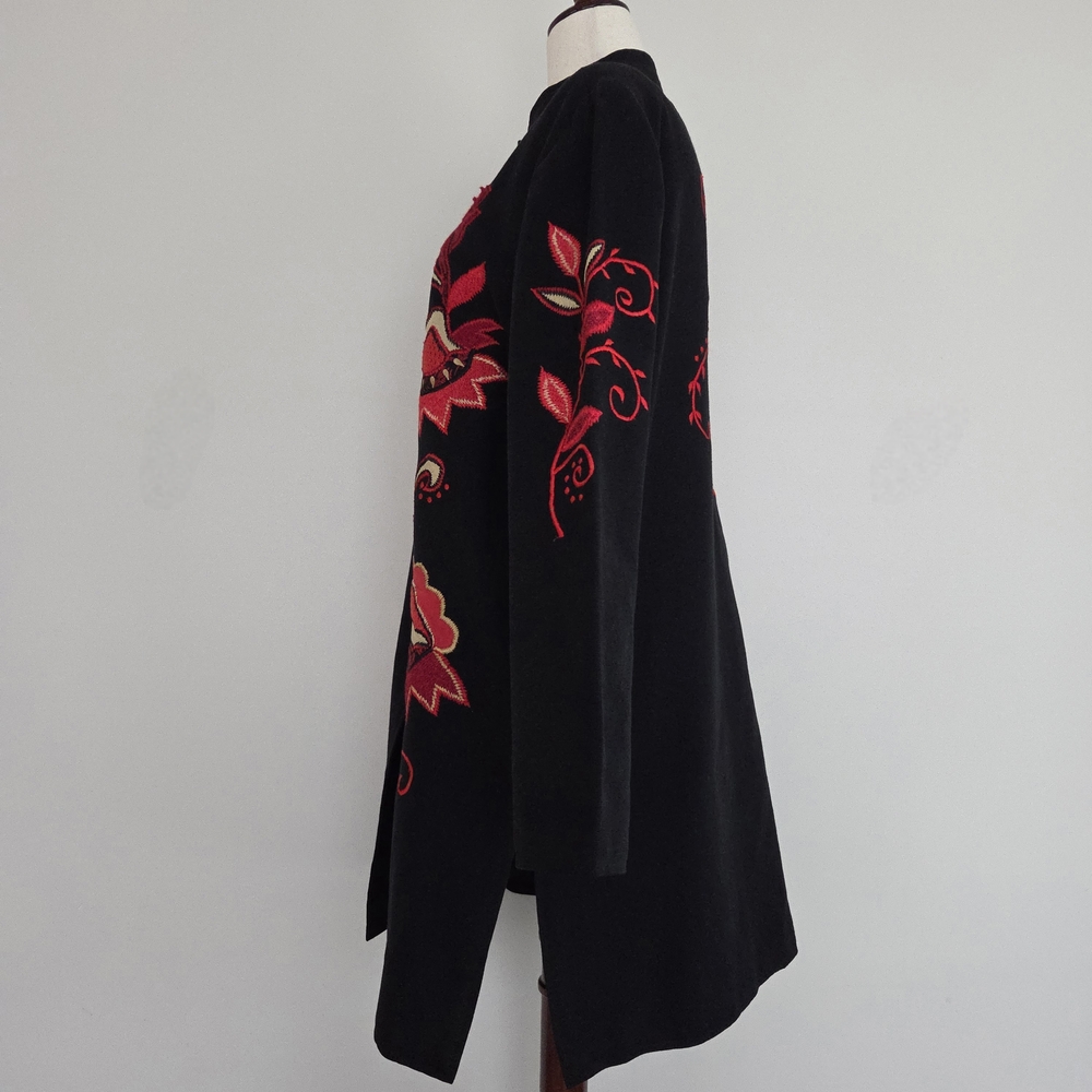 Vintage Alex Kim Black Jacket with Red Floral Embroidery Size Large - Picture 3 of 10
